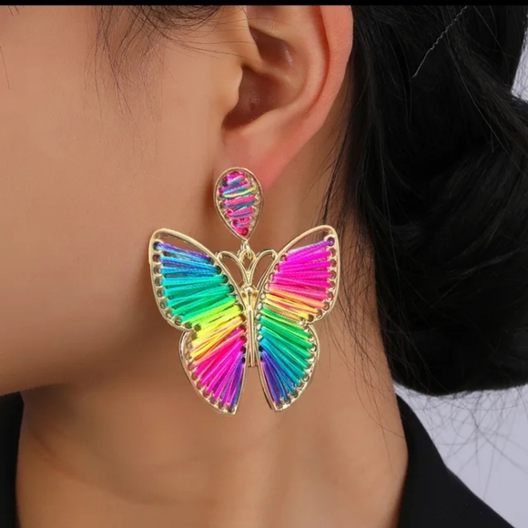 Rainbow Earrings, Rainbow Butterfly Earrings, Jewelry, Gift Idea - Picture 3 of 4